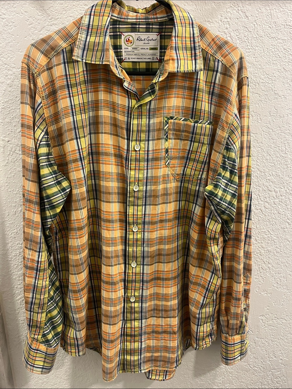 Robert Graham Jeans Men's Plaid Button Up Shirt Contrast Flip Cuff Size L
